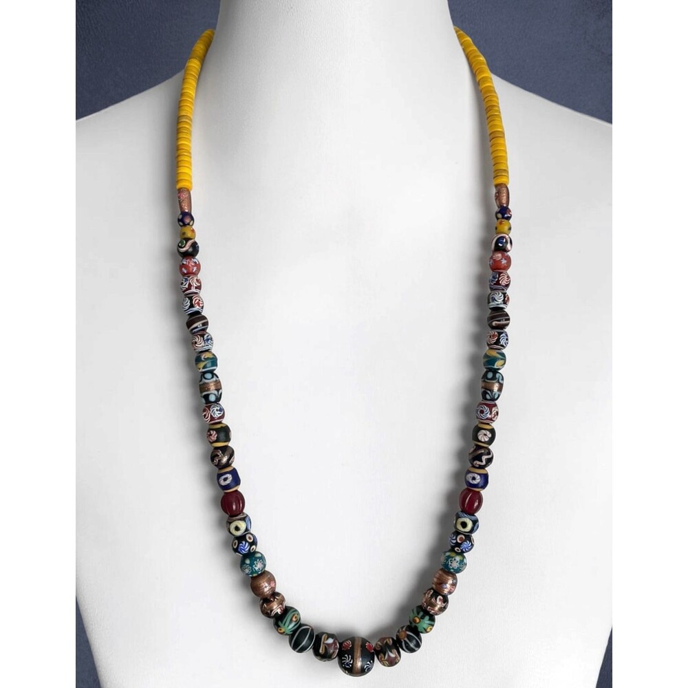 Borneo Style Java Beaded Necklace Art Glass Trade Bead Artisan 34" Mens Unisex
